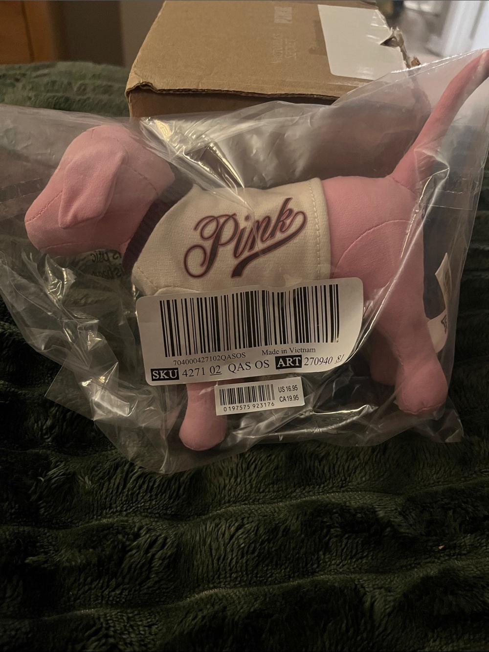 PINK Plush Dog with PINK varsity jacket